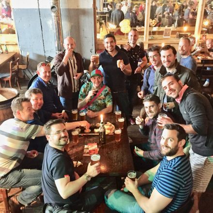 Check out this group of guys enjoying a craft beer in the Fenix Food Factory